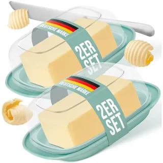 uandu Butterdose mit Deckel Kunststoff, Butterschale mit Deckel, Butterdose spülmaschinenfest, Butterbox, Butterbehälter, Butter dish, Butter Box Dose, Butterdosen - Grün x2