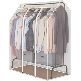 WUXTOKV Kleiderständer Abdeckung mit Reißverschluss, Kleidersack Anzug, Transparent, Geeignet für Kleiderbügel mit Doppelstange(Clear,130x150cm/51x59in)
