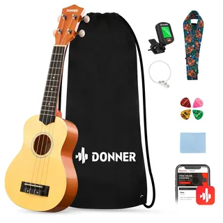 Donner Ukulele für Anfänger Sopran Ukulele Kit 21 Zoll Natur mit Nylon Saiten Hawaii Gitarre