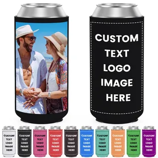 Individuelle schlanke Dosenkühlerhülle, 6 Stück, personalisierbarer Getränkeisolator mit Fototext-Logo, für Hochzeit, Geburtstag, Party