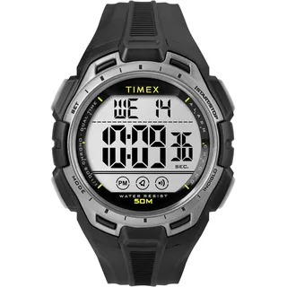 Timex Sport Herren-Armbanduhr, 43 mm, schwarzes Kunstharzarmband, digitales Zifferblatt, schwarzes Gehäuse TW5M63600