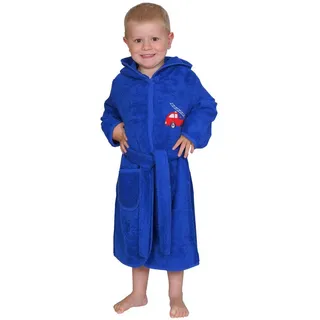Wörner Kinderbademantel Feuerwehr royalblau, Langform, Frottier, Kapuze, Gürtel, mit Stickerei, mit Tasche, maschinenwaschbar blau 98/104 | 65 cm