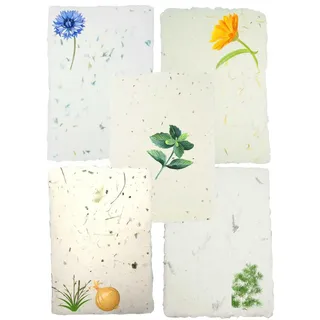 Netuno 5 Blatt Büttenpapier Mix DIN A4 ca. 205x 290 mm handgeschöpftes Blumen-Papier Vintage Briefpapier mit Büttenrand für Einladungskarten Papeterie Effektpapier Bastelpapier