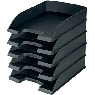 Leitz Briefkorb Standard A4, 5er Pack, Briefablage, Schwarz | Stapelbare Ablagefächer als Schreibtisch-Organizer, Kombinierbar mit Plus-Serie, Schwarz, 52270095