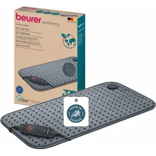 Beurer HK 123 Heizkissen, Made in Europe, Ober- und Unterseite aus 100% recyceltem Material, kuschelig weich, 60 x 30 cm, 6 Temperaturstufen und Abschaltautomatik, maschinenwaschbar, grau