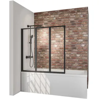 Schulte Badewannenaufsatz 3 mm Sicherheitsglas Klar hell, Profilfarbe: Schwarz-Matt - Schwarz