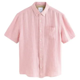 Next Kurzarmhemd Kurzärmeliges Hemd aus Leinen-Baumwollgemisch (1-tlg) rosa 4XL