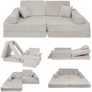 Angelove Kindersofa 2‐in‐1 - Spielsofa mit Schlaffunktion, Cord‐Bezug, Abnehmbarer Bezug, Grau