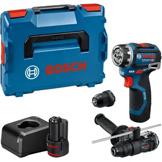 Bosch GSR 12V-32 FC inkl. 2 x 2,0 Ah Akku + Zusatzhandgriff + Tiefenmesser + L-Boxx 06019N7104 