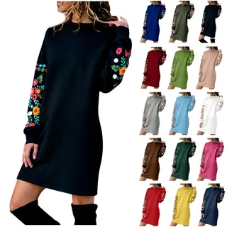 NZYIHAO Pulloverkleid Damen Strickkleid Damen Pulloverkleid Lange Winterkleid Pullover Herbst Winter Warme Minikleid Abendkleid Knielang Lässig Mode Sweatkleid Stickerei Pulli Elegant Weihnachtskleid - L