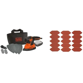 Black+Decker Dreieckschleifer Mouse KA2000– Kraftvolle Schleifmaschine mit Staubfangbehälter inkl. Mikrofilter 1 x Schleifer Schwarz & Stanley Mouse Fingerschleifgitter STA32477