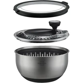 SILBERTHAL Salatschleuder Edelstahl mit Deckel 4,5l groß & rutschfestem Boden - Salad Spinner mit Kurbelantrieb & Stopptaste - BPA-frei & Spülmaschinenfest