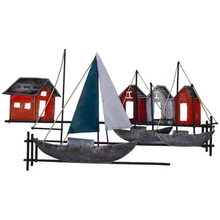 Kaufhaus le petit Wanddekoobjekt Wanddeko Schiff Segelboot Wandbild Haus Boot Deko Figur Skulptur, Maritime Dekofigur, Dekoobjekt, Segelschiffe, Segelboote aus Metall