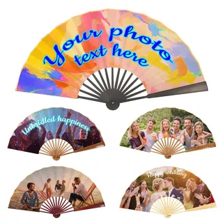 Personalisierter Faltfächer, Handfächer mit Foto & Text, Fächer für Line Dance, Hochzeit, Rave, Konzert, Cosplay, Saloon, Deko-Fächer für Damen & Herren