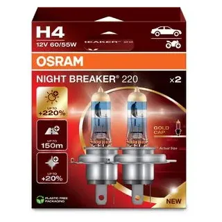 Osram 64193NB220-2HB Glühlampe, Fernscheinwerfer Night Breaker 220 H4, Autolampen