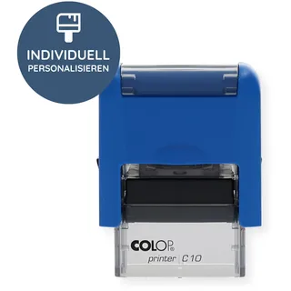 stempel-fabrik – Colop Printer C10 Blau Custom Stempel mit Wunschtext personalisieren – Selbstfärbestempel als Namensstempel, Adressstempel, Firmenstempel & Co zu verwenden (27 x 10 mm | 3 Zeilen |