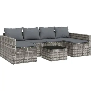 vidaXL 2-tlg. Garten-Lounge-Set mit Kissen Grau Poly Rattan