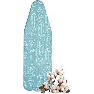 Bügelbrettbezug 125x45 cm, Bügelbrett Bezug Baumwolle, Bügelbrettbezug Dampfstation Hitzebeständig, Bügelbrett Überzug Groß mit Blattdruck und Kordelzug, für Bügeleisen Dampfbügelstation, Blau