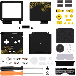 eXtremeRate Full Gehäuse für Nintendo Gameboy Advance SP,IPS Ready Upgraded Hülle & Tasten Set, DIY-Ersatz Case Shell Buttons für gba SP IPS&Standard LCD(KEIN Konsole&Platine)-Groß Gold Welle Schwarz