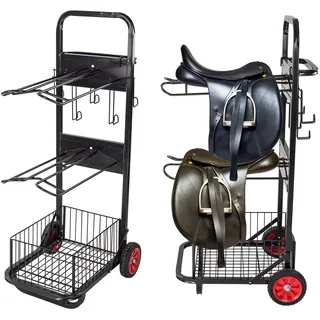 DEMA Sattelwagen Ascot - Sattelcaddy, Sattelhalter, Pferdesattelwagen - Für 2 Sättel, Klappbar, Stabil - Mit Ablage für Zubehör, Stall, Turnier, Reitsport