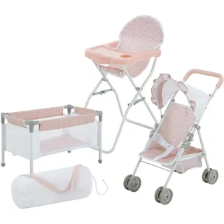 Olivia's Little World Polka Dot Princess Baby Doll 3pc Nursery Set - Crib, High Chair & Stroller, Pink & Gray