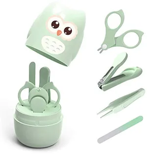 Baby-Nagelset, 4-in-1, Cartoon, tragbar, sicher, Baby-Nagelknipser-Set mit niedlichem Eulen-Etui für Neugeborene, Kleinkinder, Kleinkinder |.Pflege