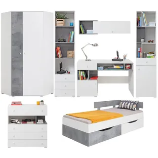 Deine Möbel 24 Jugendzimmer, Weiß, Grau, Holzwerkstoff, 704x190x94 cm, Kinder- & Jugendzimmer, Jugendmöbel, Komplette Kinder- & Jugendzimmer