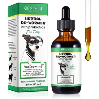 Wurmkur Hund Tropfen 60ml, Kräuterentwurmer mit Probitika, Verbesserung der Verdauung, Immunitätsschub, Anti-Parasiten, Breitband-Hakenwürmer, Sicher, Effektiv, Wurmkur für Hunde