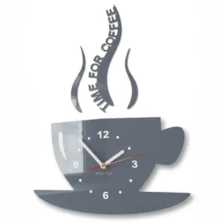 FLEXISTYLE Tasse Time for Coffee (Zeit für Kaffee) Moderne Küche Wanduhr grau, 3D römisch, wanduhr deko, 32 x 19cm