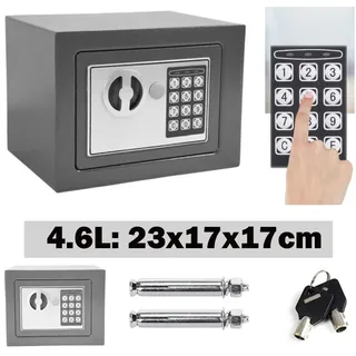 Tresor Klein Elektronischer Safe Minisafe Wandtresor Mini Tresor Stahlsafe Möbeltresor Wandsafe Elektronikschloss 2 Schlüssel -4.6L (Grau)