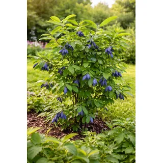 Sibirische Blaubeere Honigbeere Lonicera caerulea kamtschatica, ca. 60 cm – winterharte, vitaminreiche Beerenpflanze für Garten & Balkon, pflegeleicht, bienenfreundlich, ideal für Marmelade Smoothies