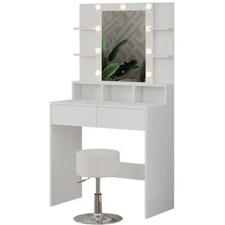 Vicco Schminktisch Taylor 80 x 146,5 cm Weiß, modern LED Beleuchtung und Hocker