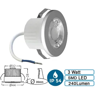 Braytron 3w Mini LED Einbauleuchte Einbaustrahler Einbauspot Spot Silber 240 Lumen Schutzart IP54 Neutralweiß