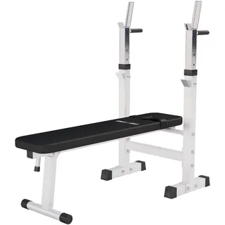 GORILLA SPORTS® Hantelbank mit Ablage - Dip-Station, Verstellbare Höhe und Neigungswinkel, Klappbar, bis 200 kg, Schwarz oder Weiß - Drückerbank, Flachbank, Multifunktion, Trainingsbank