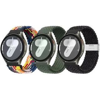 ZZMY Nylon Armband 20mm für Samsung Galaxy Watch7/6/5/4 Geflochten Armbänder 40 44mm/Watch 5 Pro Uhrband 45mm/Galaxy 6/4 Classic 47 43mm 46 42mm Elastisch Ersatzarmband für Damen Herren 3Pack