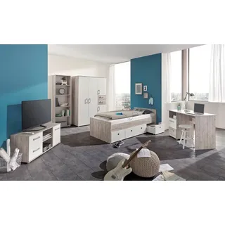 Arthur Berndt Jugendzimmer-Set »"Bente" OTTOs Choice! Topseller, viel Stauraum, Made in Germany« Bett + Kleiderschrank 4 Türen + Schreibtisch + Standregal + Lowboard, weiß