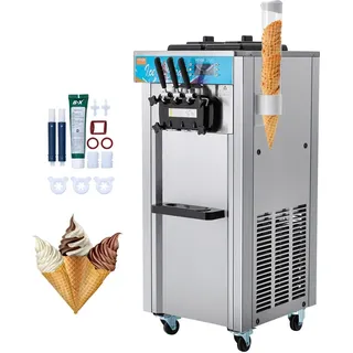 Vevor Kommerzielle Softeismaschine, 21–31 l/h Leistung, Freistehende Softeismaschine mit 3 Geschmacksrichtungen, 2 x 5,5 L Edelstahlzylinder, LED-Panel, Automatische Vorkühlung, für Restaurantbars