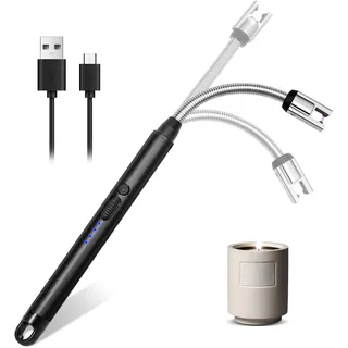 Lichtbogen Feuerzeug Elektrisch, Stabfeuerzeug USB Aufladbar, Elektro Feuerzeug mit Längerer Hals, Kerzenanzünder, Stabfeuerzeug Winddichtes für Kerzen, Küche, Gasherde, Camping (Schwarz)