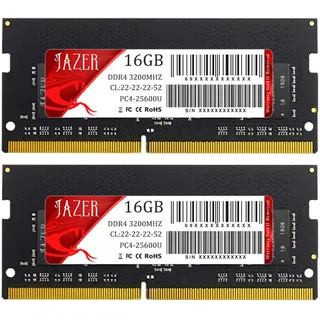 JAZER DDR4 RAM 32GB Kit (2x16GB) 3200MHz SODIMM CL22, Arbeitsspeicher für Laptop/Notebook, Mini PC,Hochleistungs Computer Memory