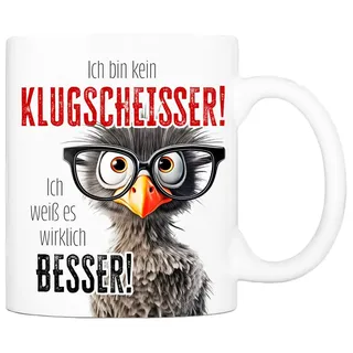 Cadouri Tasse mit Spruch Ich bin kein Klugscheißer Kaffeetasse Bürotasse Spruchtasse, humorvoll, lustig, Geschenk, Arbeit, Büro, Geburtstag, weiß Keramik 330 ml