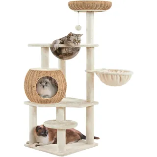Yaheetech Rattan Kratzbaum 138 cm Katzenbaum mit Liegemulde aus Kunstglas​