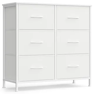 Songmics Kommode mit 6 Schubladen, Aufbewahrungsschrank, modern | Schrank, Stahl, für Schlafzimmer, Flur, Wohnzimmer, Wolkenweiß und Schneeweiß, BELLAH Kollektion LGS123WH01
