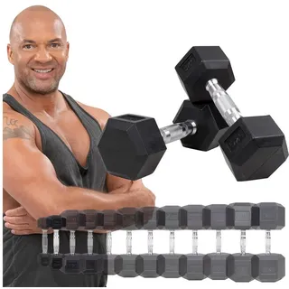 Miweba Sports Hantel-Set Premium Hexagon Kurzhantel Set HGH100 - 7 verschiedene Varianten, (2er-Set, Hantelpaar, Gusseisen-Kern, kreuzgerändelte Struktur, konische Form), Hantelgewichte Gewichte Fitness Sport Hantel Kurzhantel Set schwarz