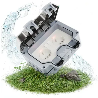 greate. greate Steckdose, Garten, IP66, Aufputz, 2fach grau, Feuchtraum, waagerecht