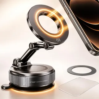 NOVA Handyhalterung Auto Magnet für MagSafe – Vakuum Saugnapf Handyhalterung Auto, 360° drehbar, für iPhone 12–17, Samsung & Android, Magnetische KFZ Handyhalterung für Armaturenbrett & Scheibe