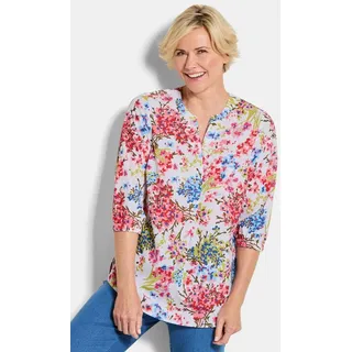 GOLDNER Tunika Schlupfbluse mit floralem Muster Freizeitbluse mit Rundhals mit V und 3/4-Ärmeln bunt 38