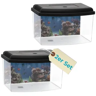 GarPet 2er Set Nano Aquarium Terrarium Faunarium Urzeitkrebse Garnelen Triops Zucht Mini Becken klein Fisch Acrylglas Plastik mit Deckel Rückwandfolie