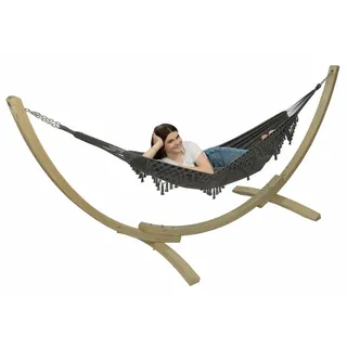 Holz Hängemattengestell mit Hängematte Galaxy Gartenliege dunkelgrau bis 120 kg