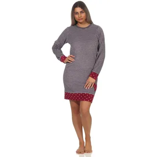 NORMANN-Wäschefabrik Damen Frottee Nachthemd mit Bündchen in Tupfen - Optik - auch in Übergrössen - 202 213 200, Farbe:Ringel rot, Größe:44/46 - 44-46