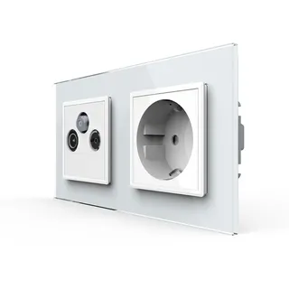 LIVOLO Doppelte Steckdose mit SAT TV FM Anschluss Antennendose Enddose Fernsehranschluss Radio UKW Kabel Anschluss digital/analog Unterputz Einbau 2-Fach Rahmen in Weiß VL-78786/C1EU-11-A